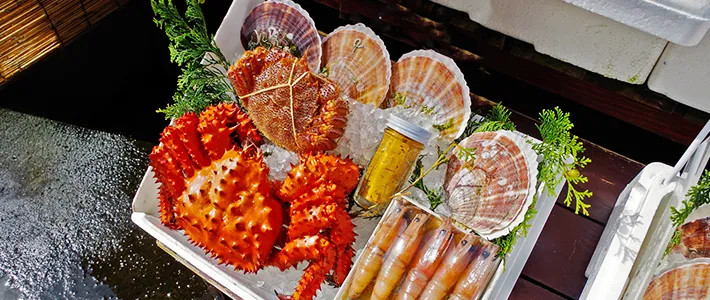 Marisco fresco y gastronomía local de Hakodate en la isla de Hokkaido