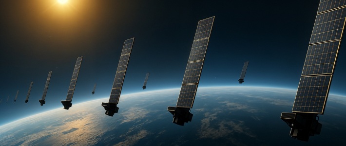 satélites Starlink en órbita proporcionando internet a cruceros en alta mar